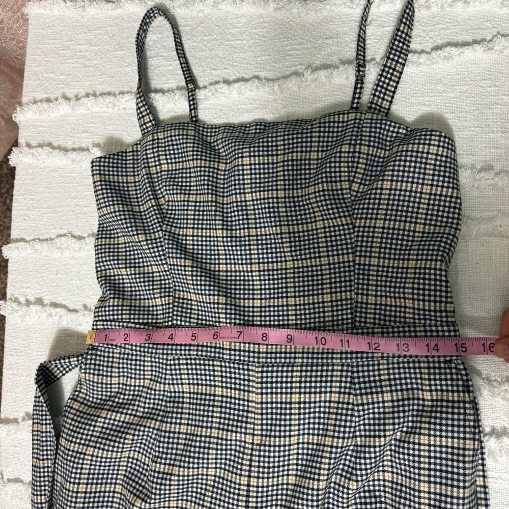 Abercrombie & Fitch Navy Yellow Checkered Plaid Sleeveless Jumpsuit w/ Tie Waist - Picture 8 of 12